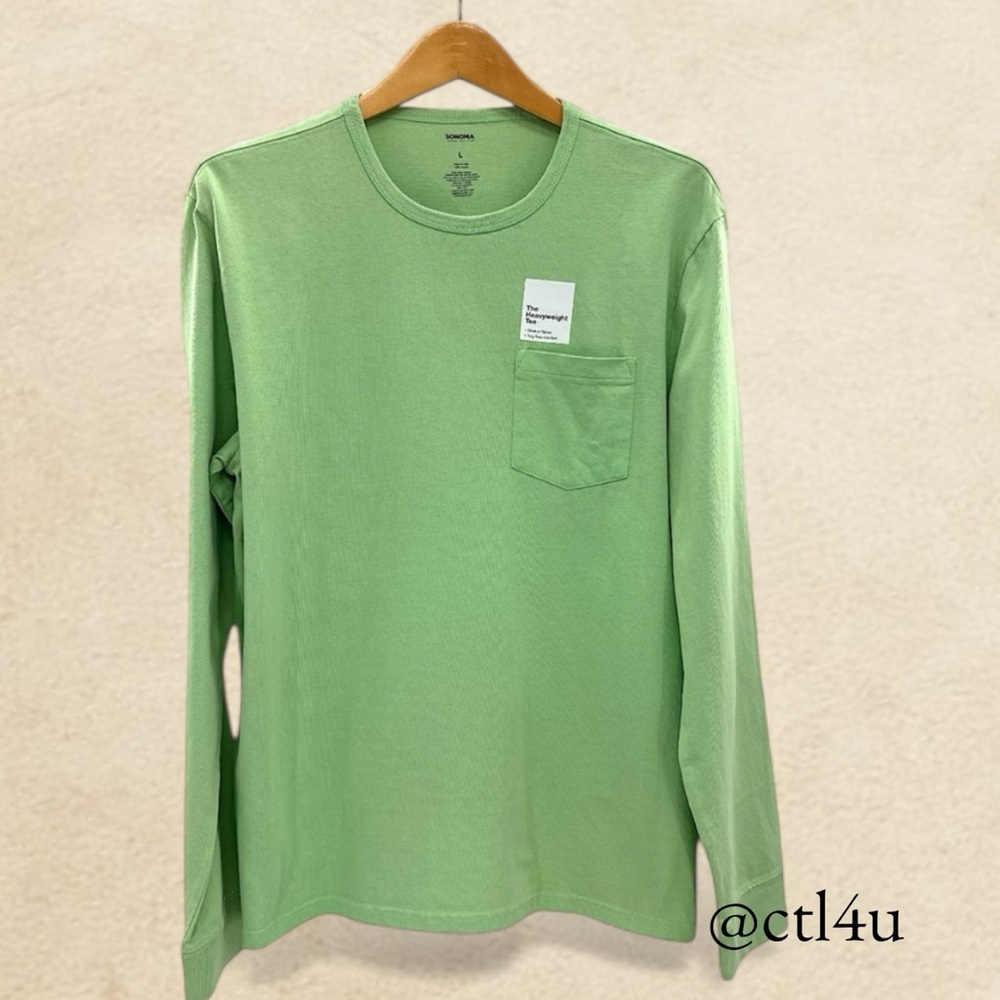 NWT Sonoma Heavyweight Long Sleeve Tee L Green Cozy Winter Layering